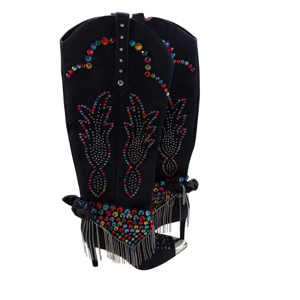 Gianni Bini Kaitrin Rainbow Rhinestone Fringe Bandana Over-Knee Boots 8.5